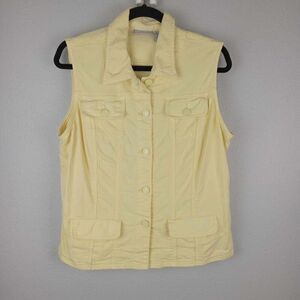 Chico's Premium Womens Yellow Vest Front Pockets Size Medium Bright Summer